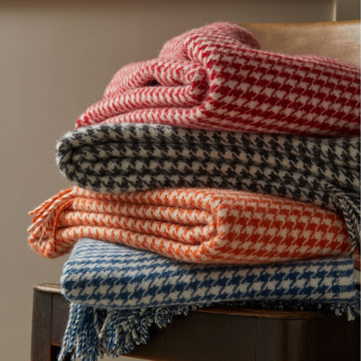 Red Houndstooth Throw By Tweedmill