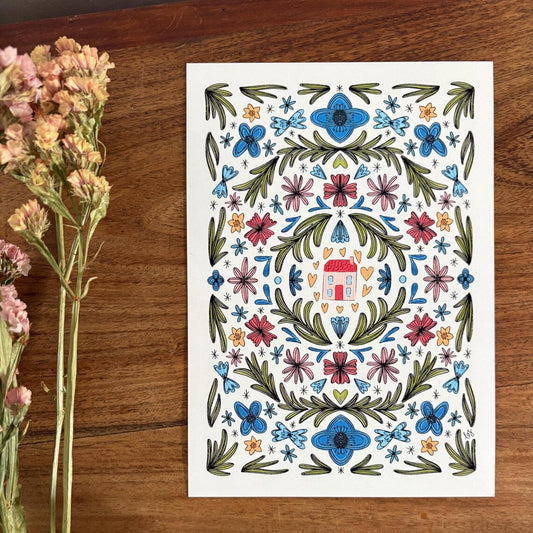 Flower House Print A4