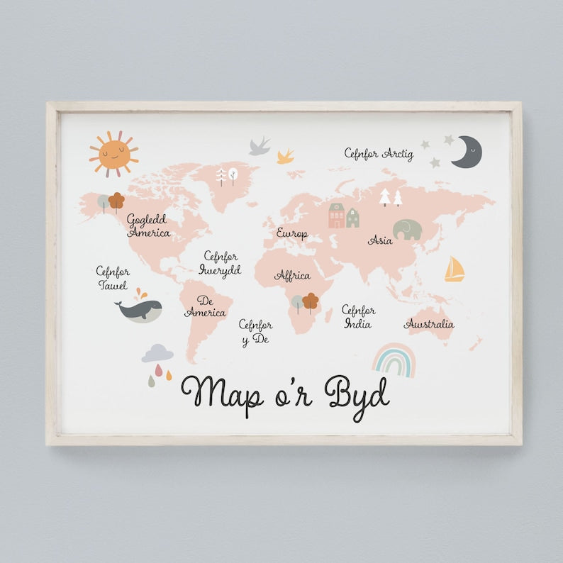 Pink Welsh Map Of The World