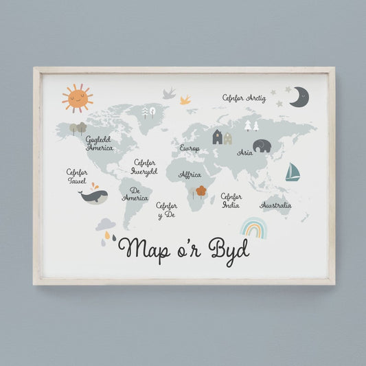 Blue Welsh Map Of The World