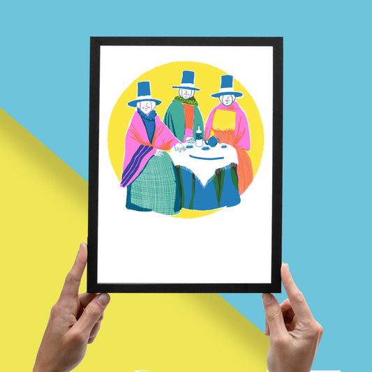 Welsh Ladies Drinking Gin Print A4