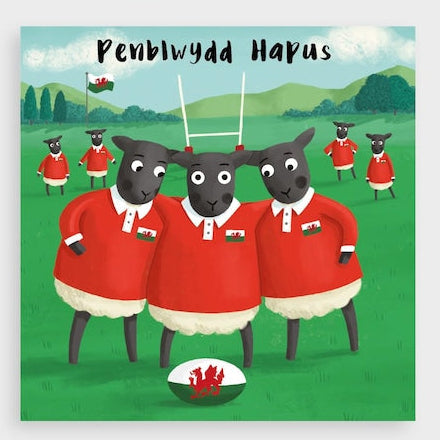 Penblwydd Hapus Rugby Sheep Card