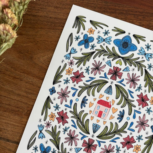 Flower House Print A4