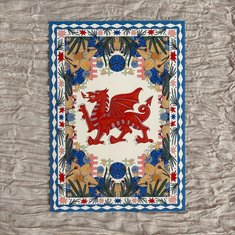 Botanical Y Ddraig Goch Print A4