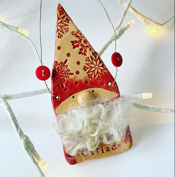 Nadolig Llawen Ceramic  Santa Decoration
