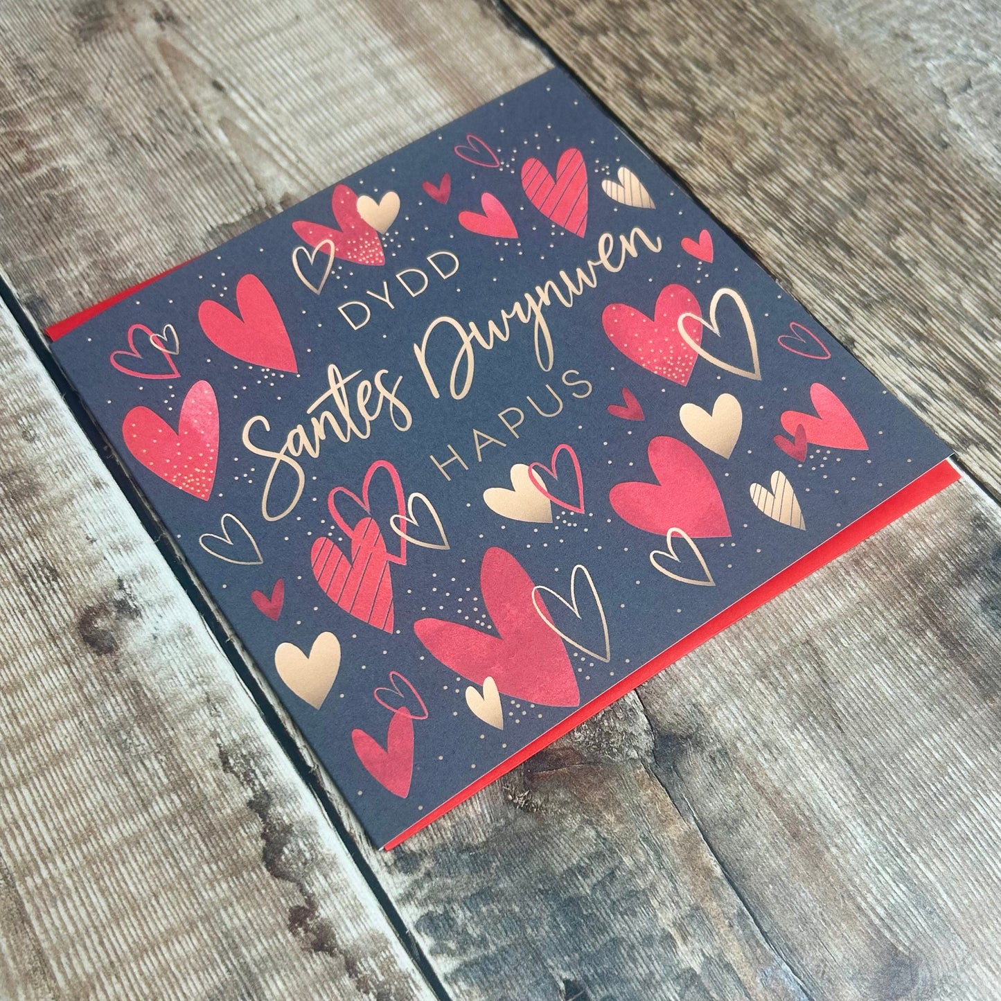 Dydd Santes Dwynwen Gold Hearts Card