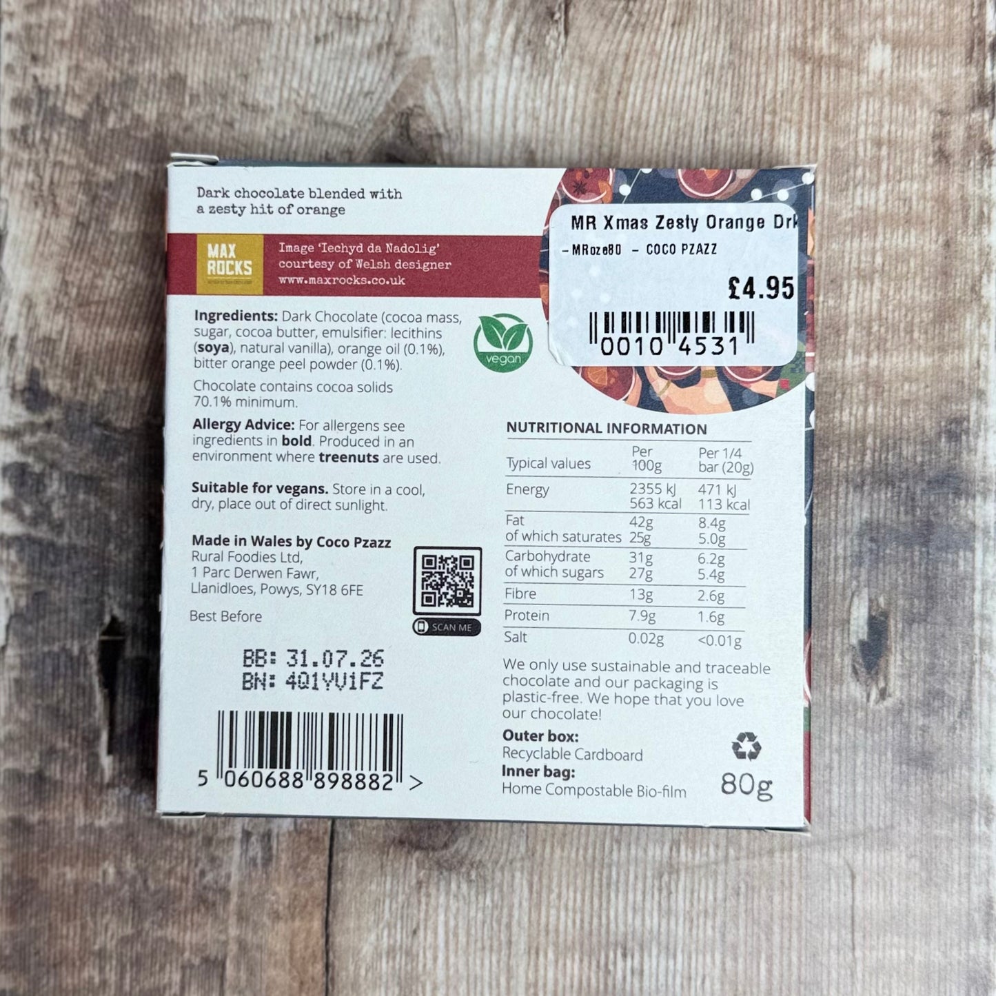 Christmas Zesty Orange & Dark Chocolate Bar