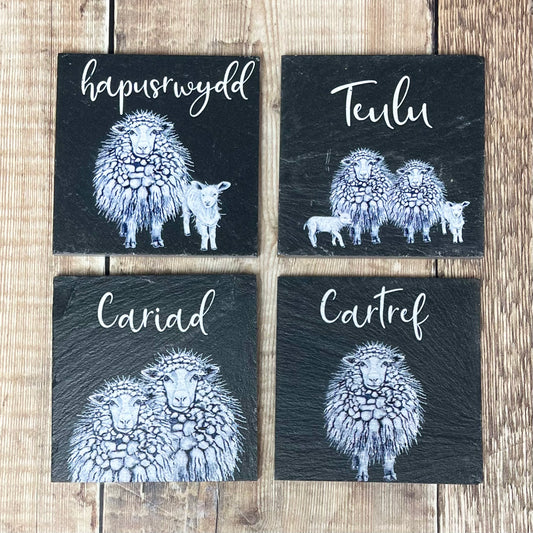 Hapusrwydd Slate Sheep Coaster