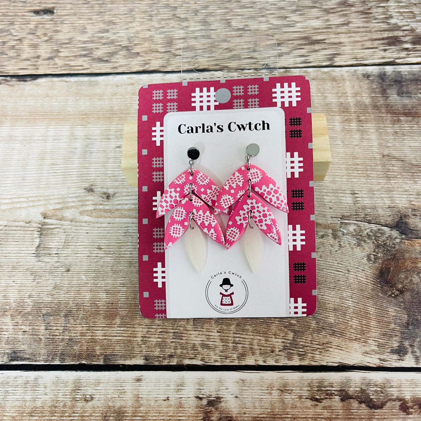 Handmade Pink Boho Carthen Welsh Tapestry Earrings