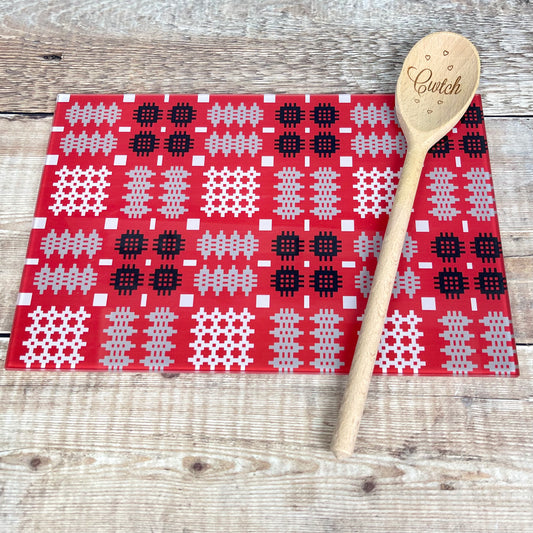 Red Tapestry Glass Chopping Board