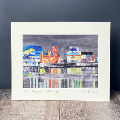'Cardiff Bay Night' Pop Of Colour Welsh Art Print