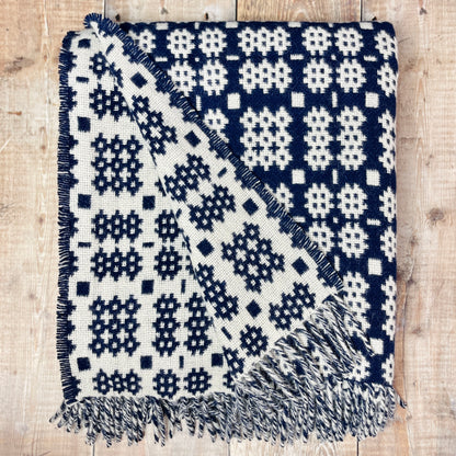 Navy Tapestry Welsh Woollen Blanket By Rock Mill