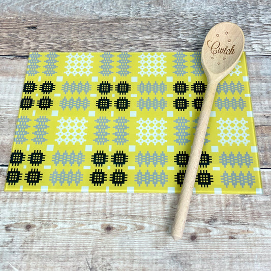 Mustard Tapestry Glass Chopping Board