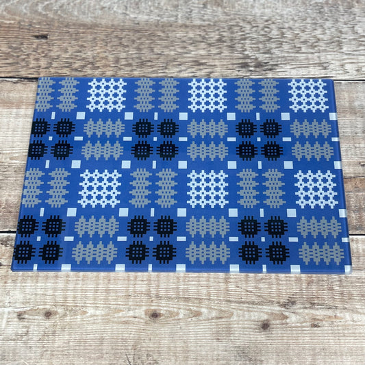 Blue Tapestry Glass Chopping Board