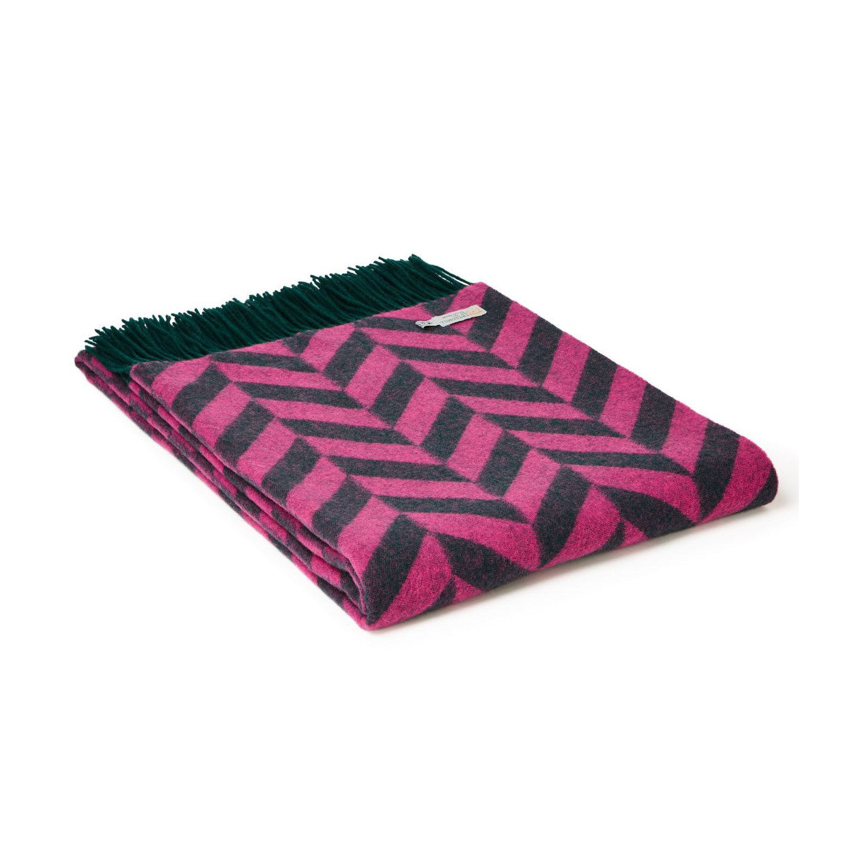 Lambswool Chunky Herringbone Emerald & Pink Throw