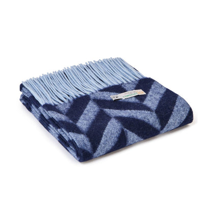 Lambswool Wide Bold Herringbone Navy & Powder Blue Scarf