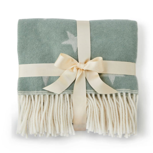 Merino Green Star Baby Blanket by Tweedmill