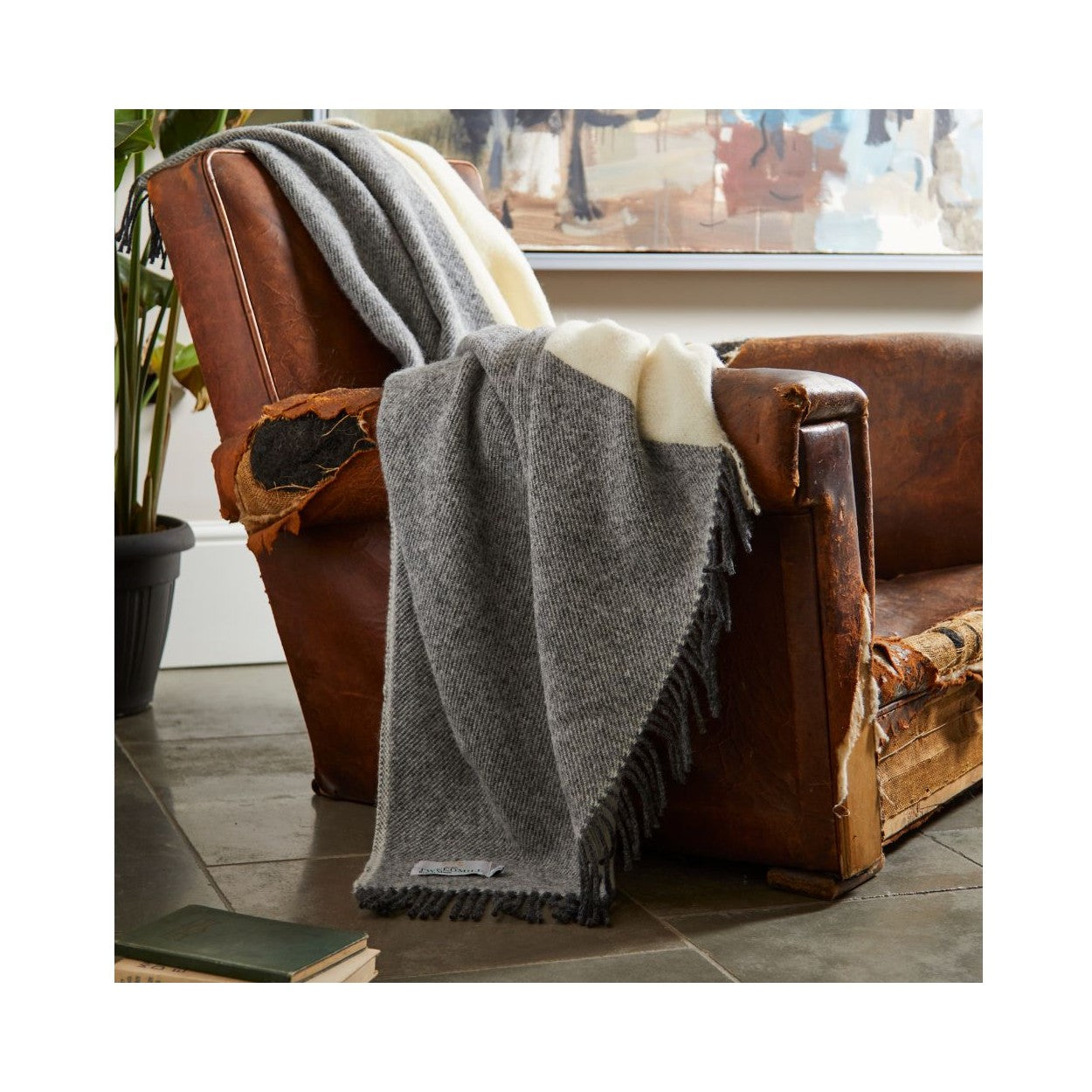 Charcoal and Cream Moorland Welsh Blanket by Tweedmill