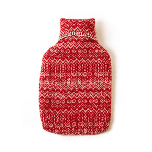 Pure New Wool Hot Water Bottle Fair Isle Red