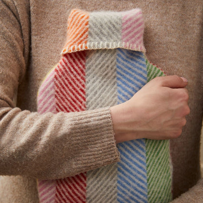 Pure New Wool Hot Water Bottle Rainbow Grey Stripe