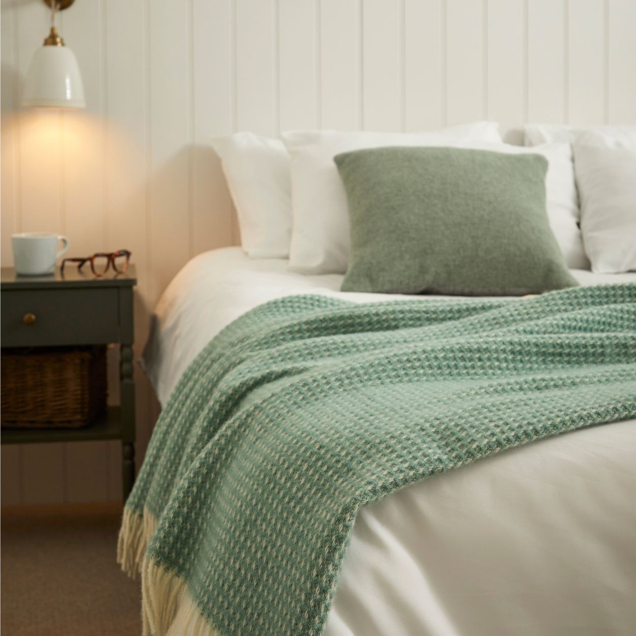 Waffle Sea Green Throw By Tweedmill