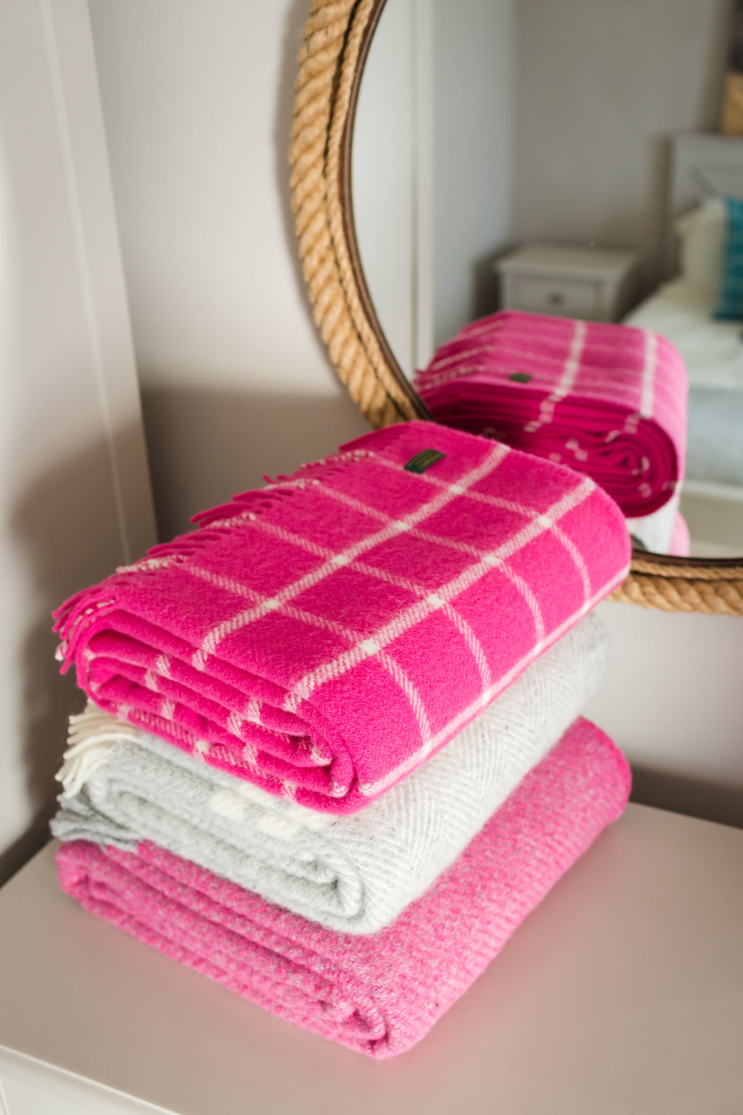 Pink Chequered Check Welsh Blanket by Tweedmill