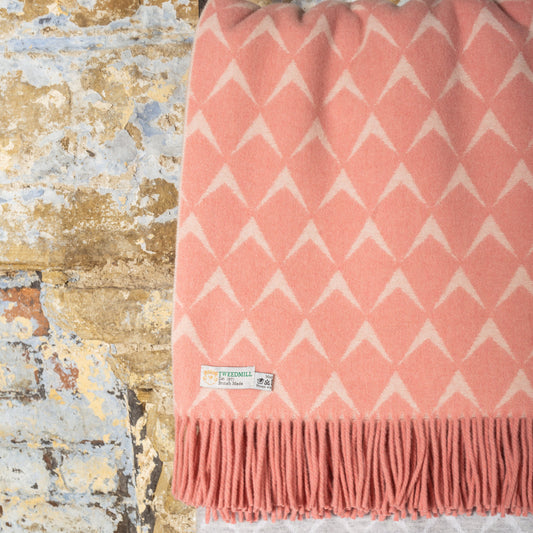 Merino Coastal Nefyn Pink Welsh Blanket by Tweedmill