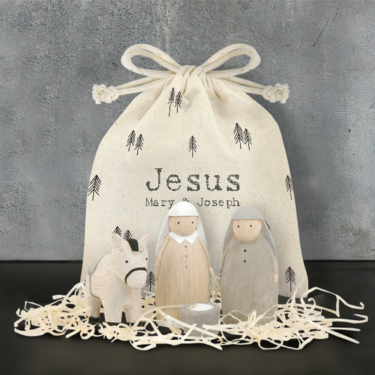 Hand Made Miniature Nativity Scene in a Bag