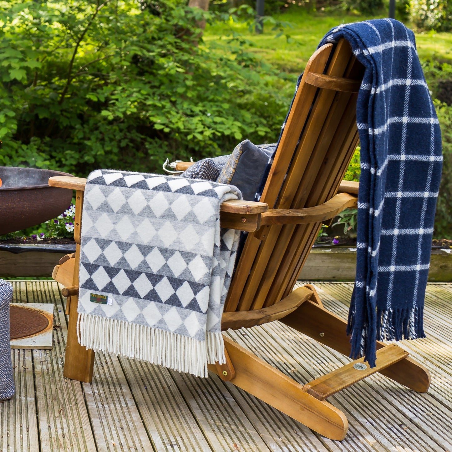 Navy Chequered Check Welsh Blanket by Tweedmill