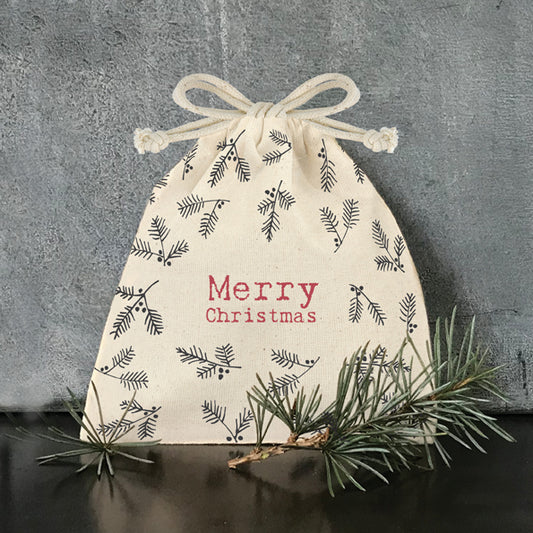 Small Merry Christmas Drawstring Bag