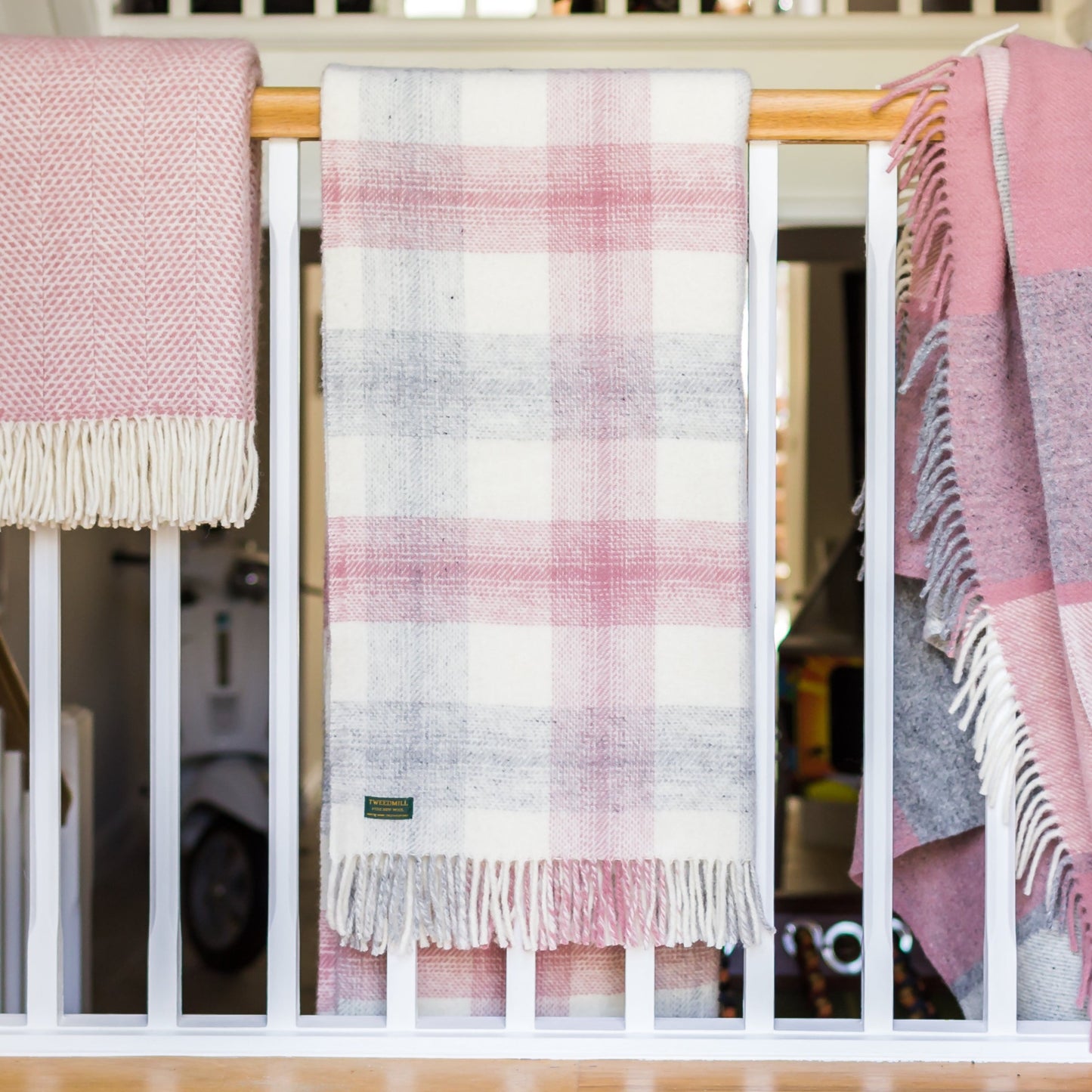 Pink and Grey Meadow Check Welsh Blanket by Tweedmill
