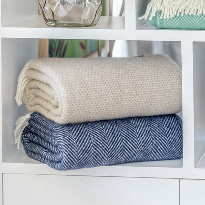 Navy Fishbone Welsh Throw By Tweedmill