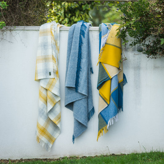 Ink/Yellow Block Check Welsh Blanket by Tweedmill