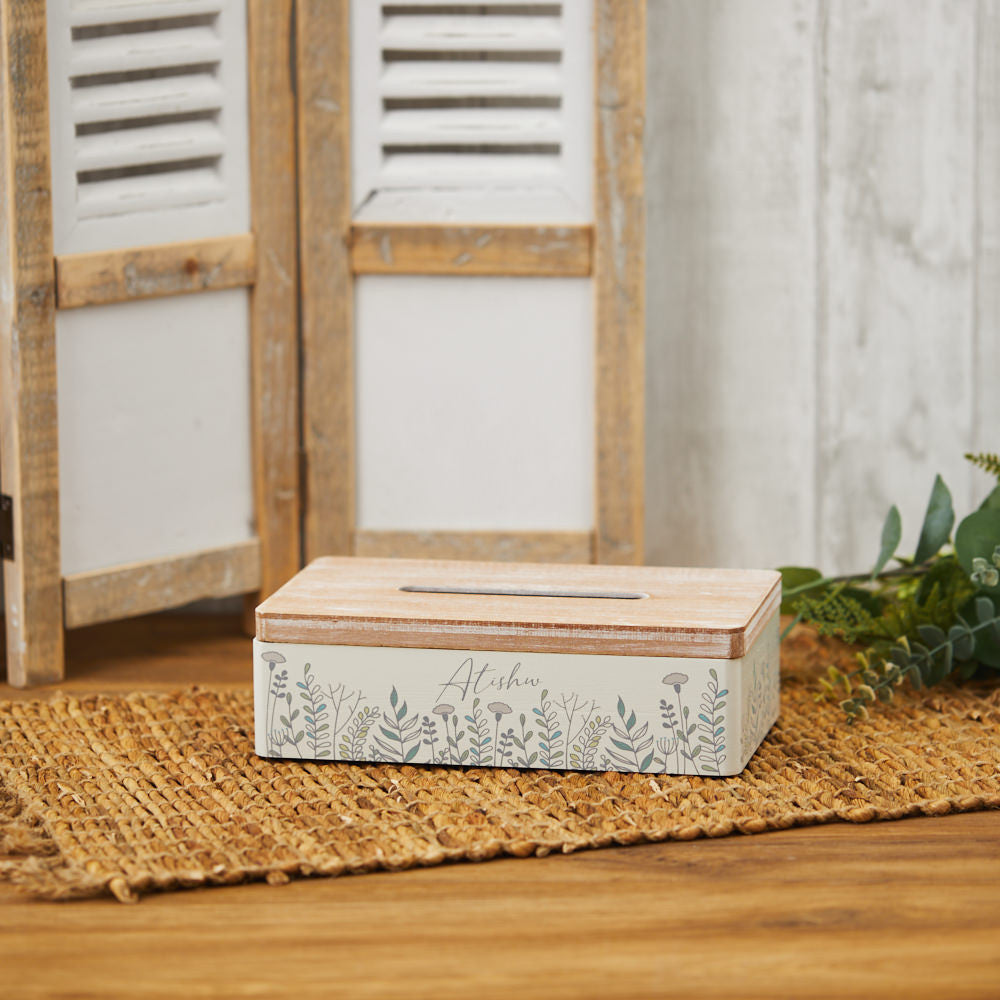 Wooden Floral Tissue Box