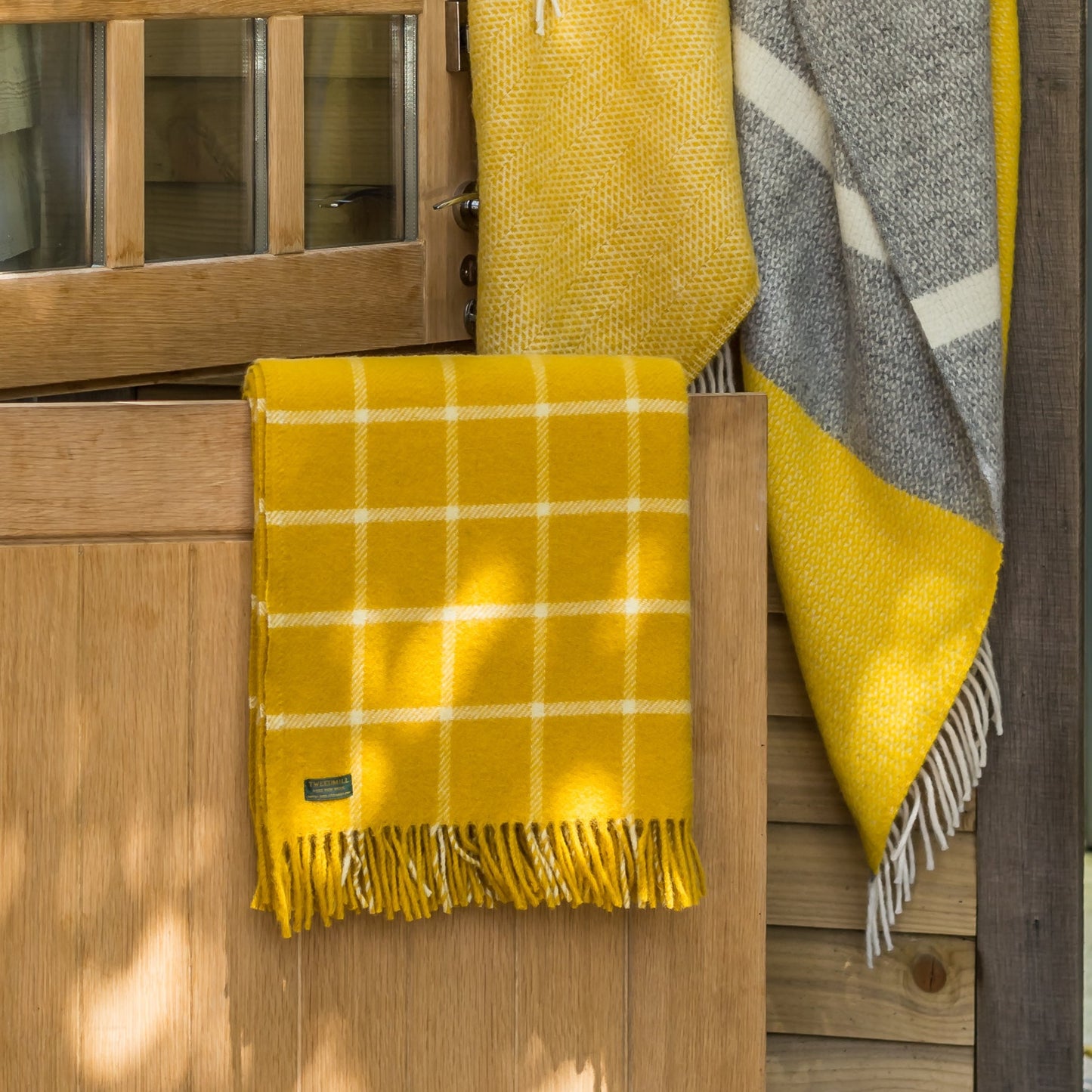 Yellow Chequered Welsh Blanket by Tweedmill