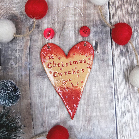 Christmas Cwtches Ceramic Heart Decoration
