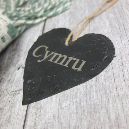 Medium 'Cymru' Slate Heart