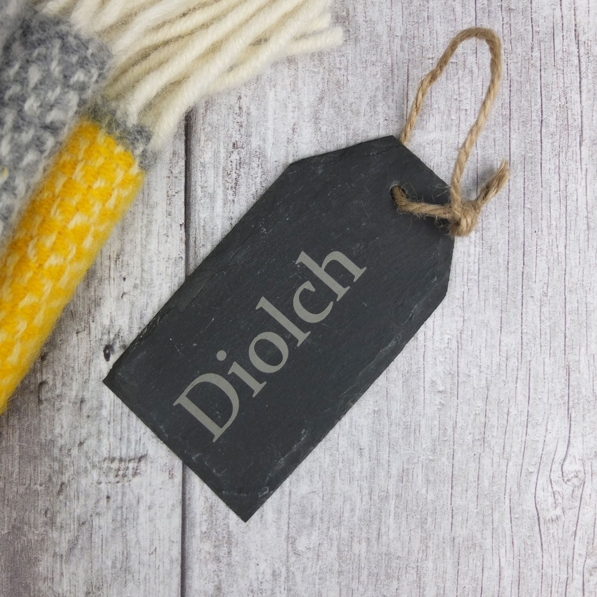 Diolch Slate Tag Hanging Sign