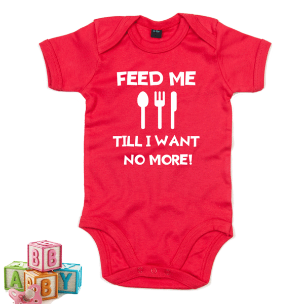 Red Feed Me Baby Vest