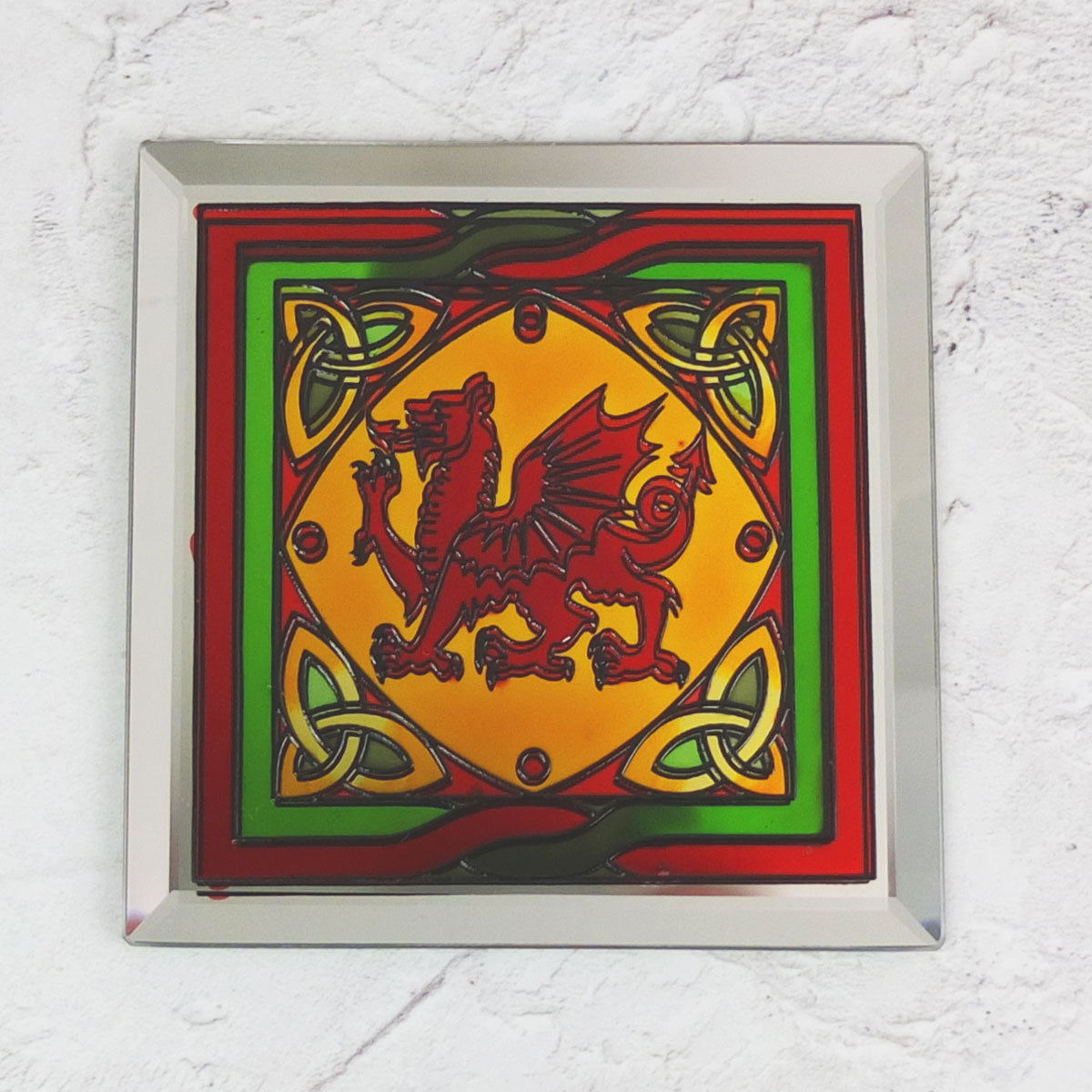 Stained Glass Welsh Dragon Mirrored Coaster