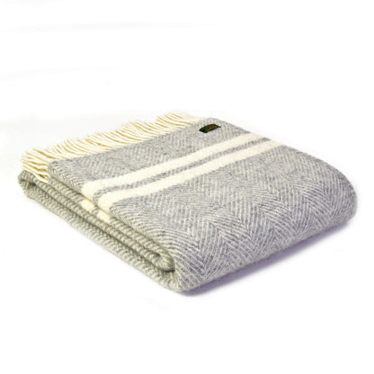 Grey and Off White Two Stripe Welsh Blanket by Tweedmill