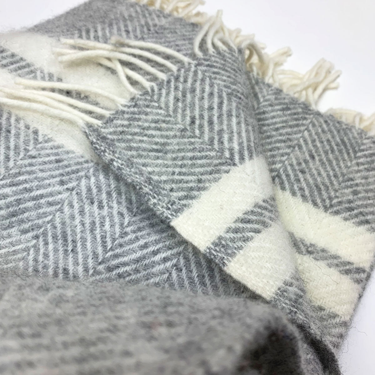 Grey and Off White Two Stripe Welsh Blanket by Tweedmill