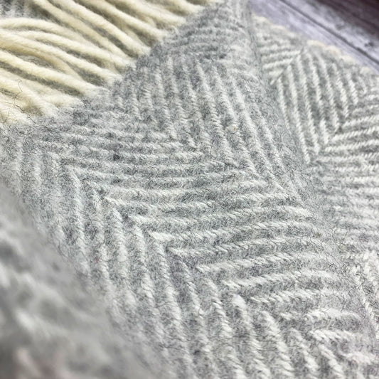 Grey Fishbone Welsh Blanket by Tweedmill