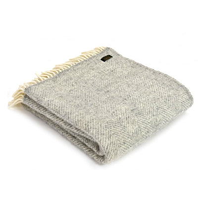 Grey Fishbone Welsh Blanket by Tweedmill