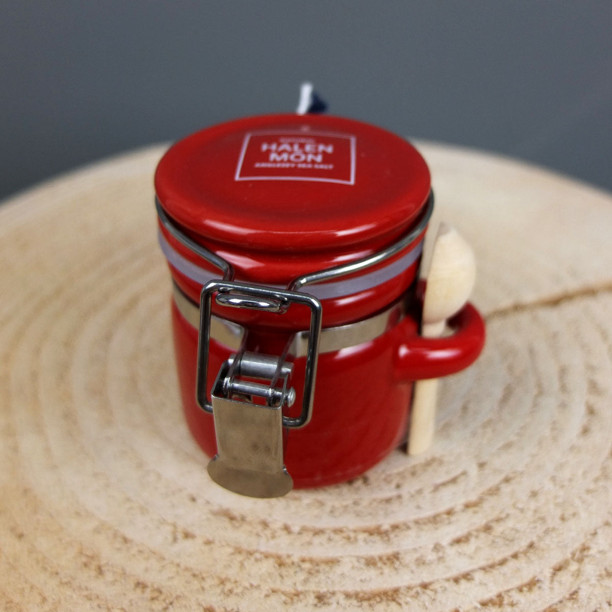 Red Ceramic Jar with Chilli and Garlic Sea Salt by Halen Mon