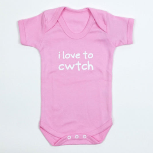 I Love to Cwtch Baby Vest in Pale Pink