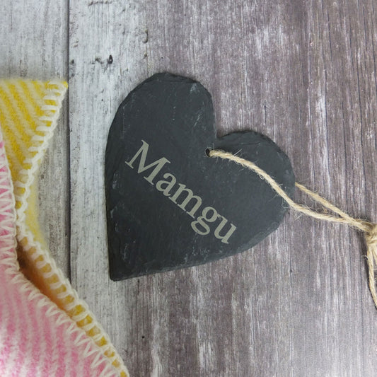 Medium Mamgu Slate Heart Hanger