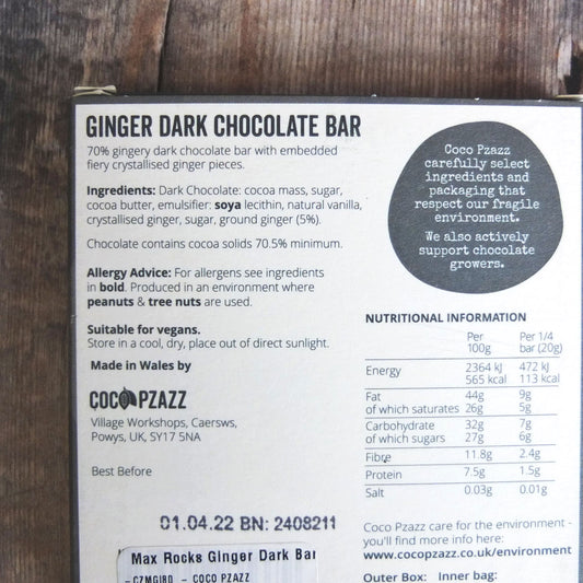 Vegan Max Rocks Dark Chocolate Ginger Bar