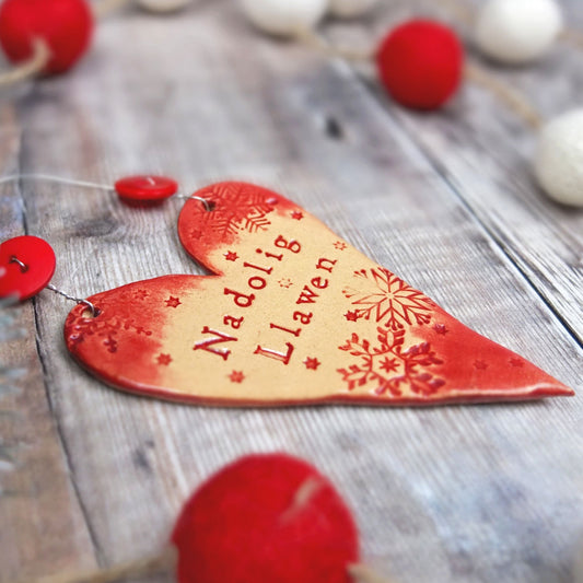 Christmas Ceramic Heart Nadolig Llawen