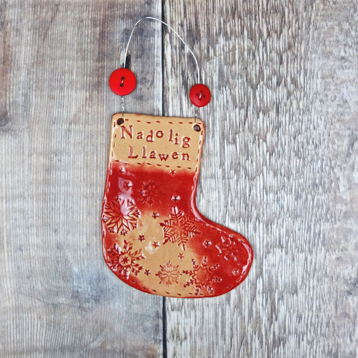 Nadolig Llawen Ceramic Stocking Decoration